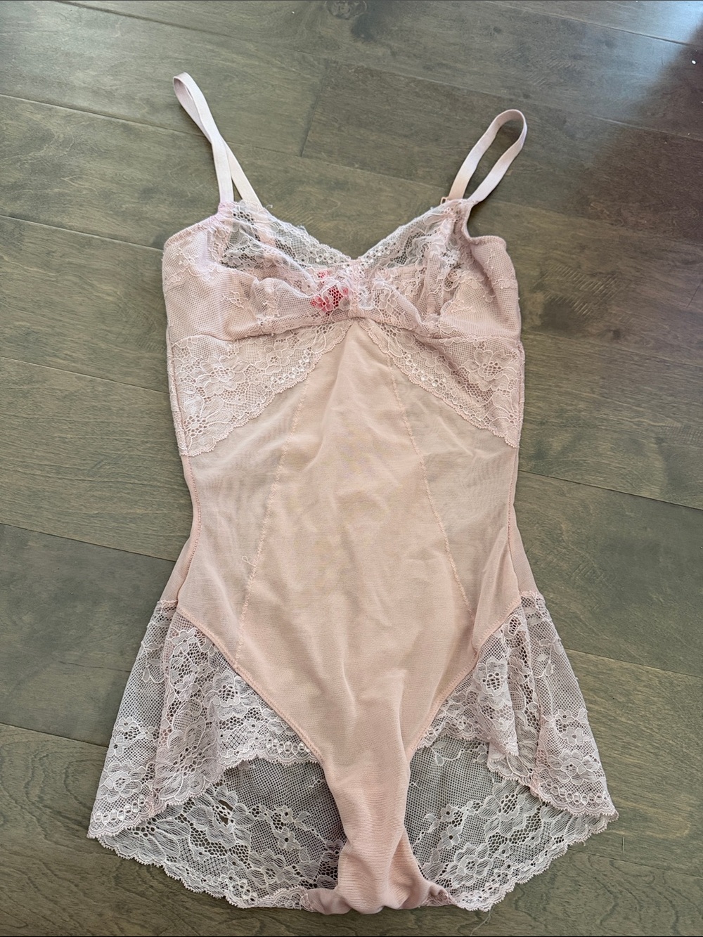 Women's Lace-Trim Slip Bodysuit in Light Pink